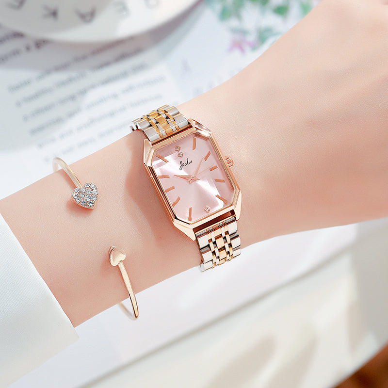 women's simple rectangular leather watch, view 5 - MRSLM