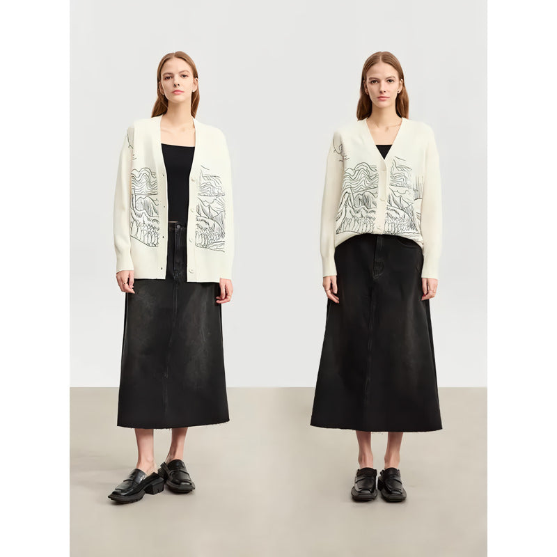 Wool V-neck embroidered cardigan, view 4 - MRSLM