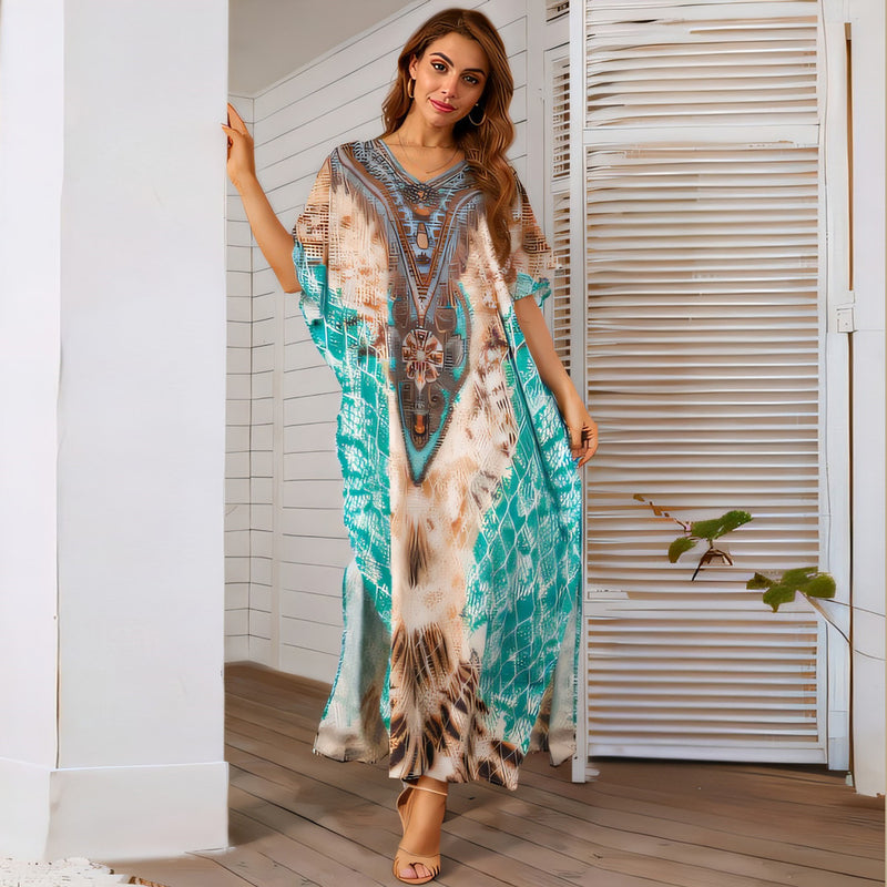 oversized flower print beach cover-up, view 4 - MRSLM