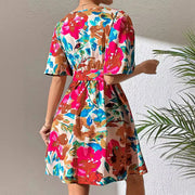 floral cross collar belted dress, view 2 - MRSLM