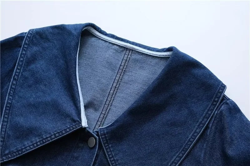 long sleeve blue denim dress, view 4 - MRSLM