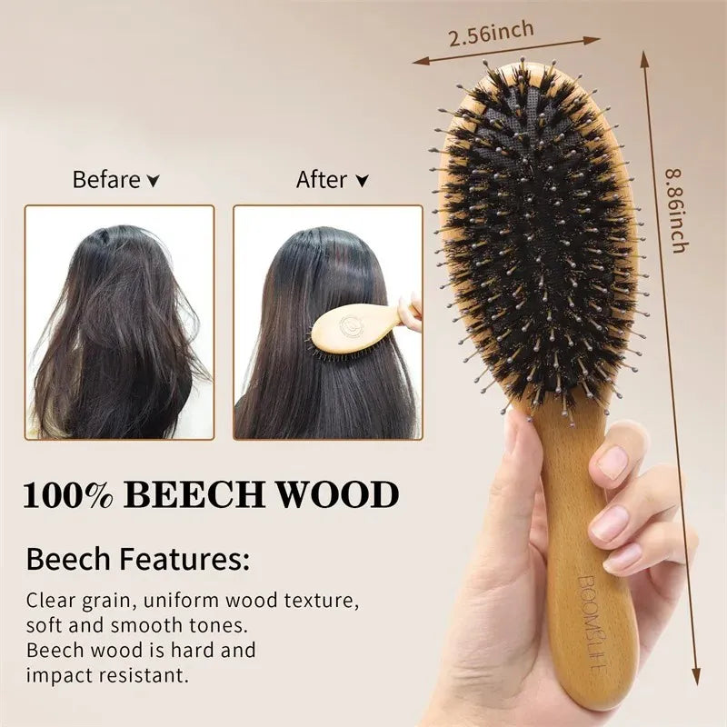 boar bristle wooden hair brush, view 5 - MRSLM