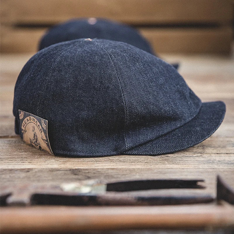 oversized denim newsboy cap, view 3 - MRSLM