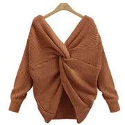 women's v-neck cross backless knit sweater, view 6 - MRSLM