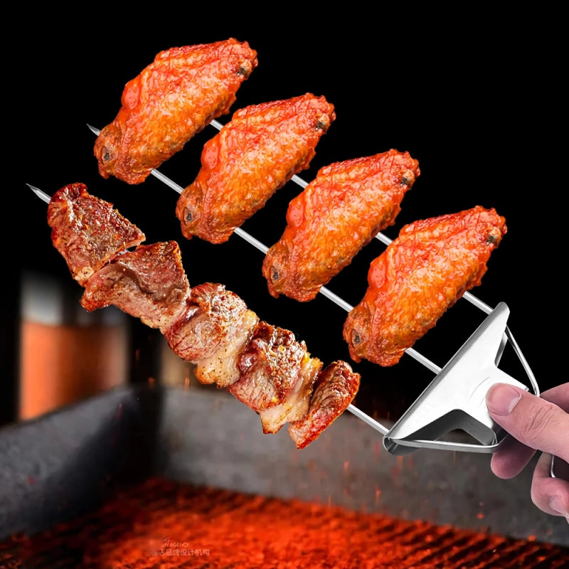 stainless steel 3-way bbq skewers with brush - MRSLM