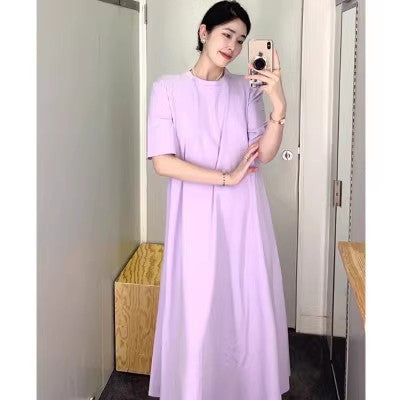 lavender T-shirt knit dress, view 3 - MRSLM