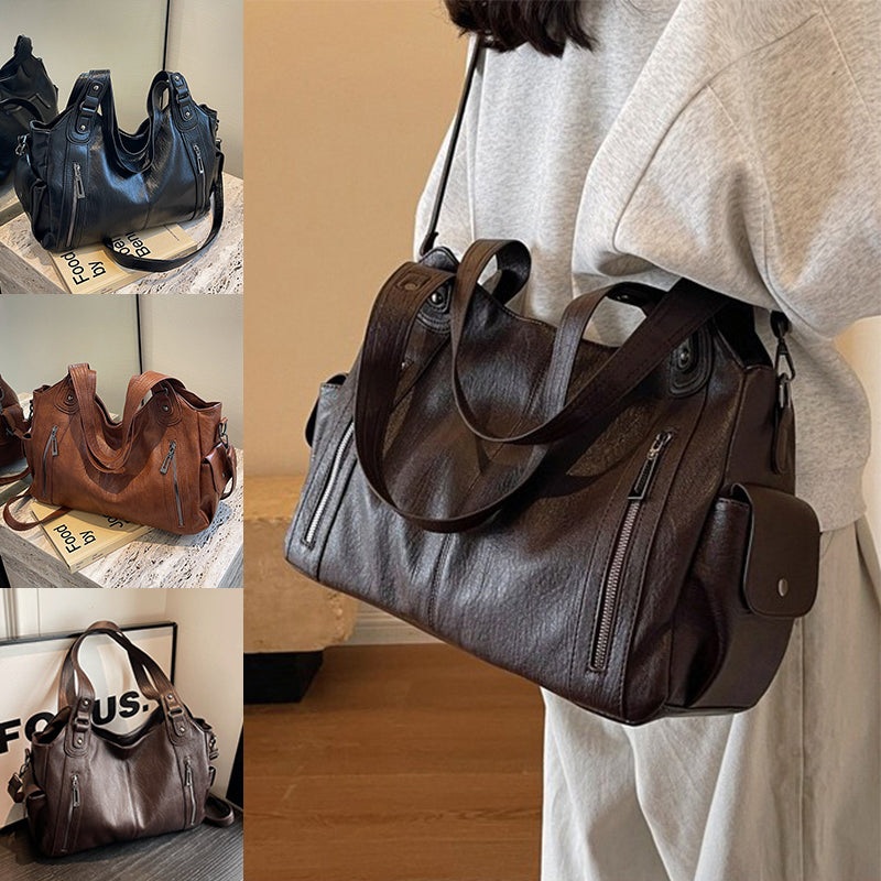 Women's large slouchy PU leather shoulder bag - MRSLM