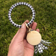 leather tiger zebra fringe bracelet, view 3 - MRSLM