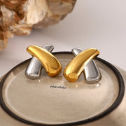 gold plated chubby X stud earrings, view 5 - MRSLM