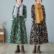 retro art floral print cotton linen dress, view 2 - MRSLM