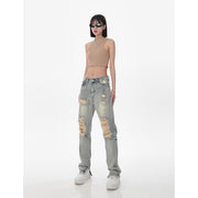 High waist ripped straight jeans for women, view 3 - MRSLM