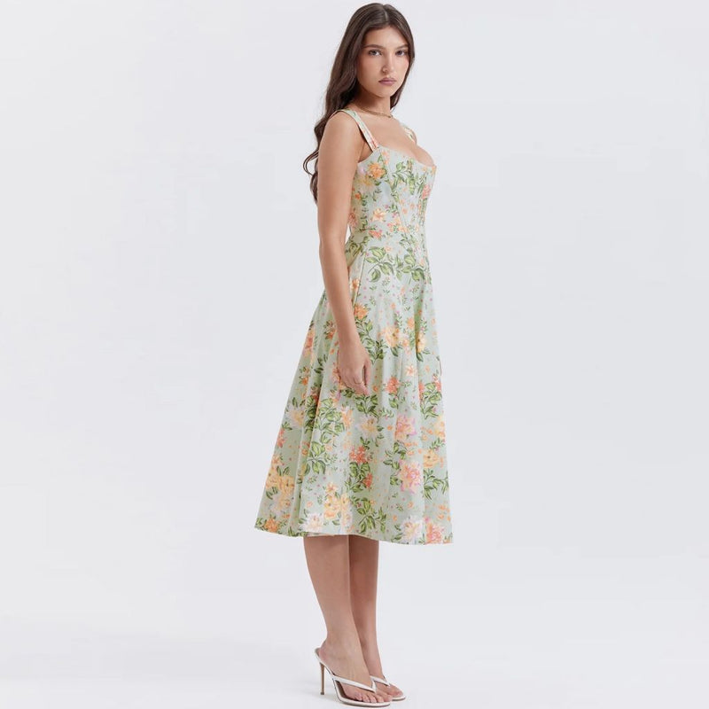 high split print A-line midi dress, view 7 - MRSLM