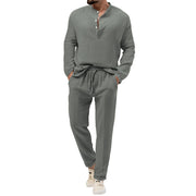 men's solid long-sleeve shirt and trousers set, view 5 - MRSLM