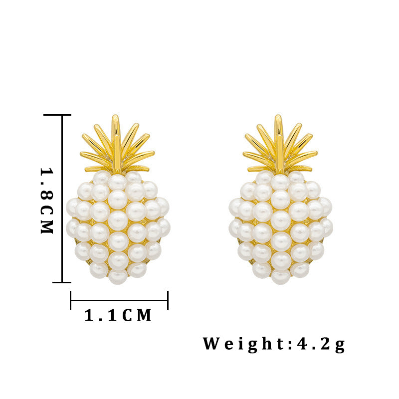pearl pineapple stud earrings, view 2 - MRSLM