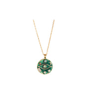 vintage green enamel pendant necklace, view 2 - MRSLM
