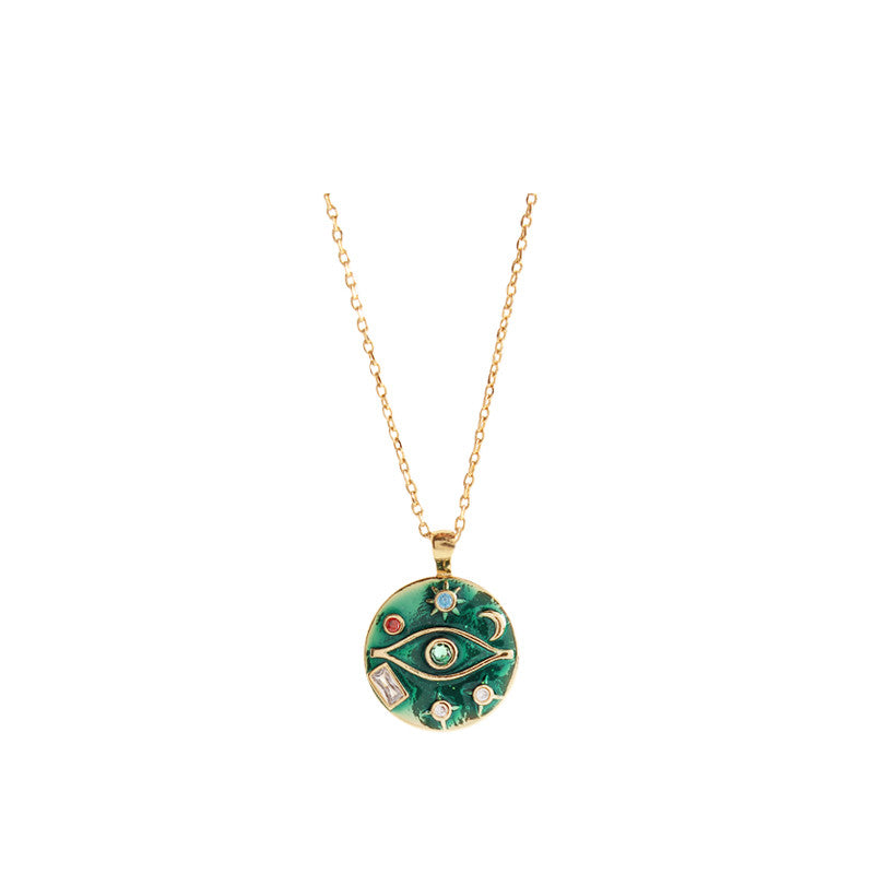 vintage green enamel pendant necklace, view 2 - MRSLM