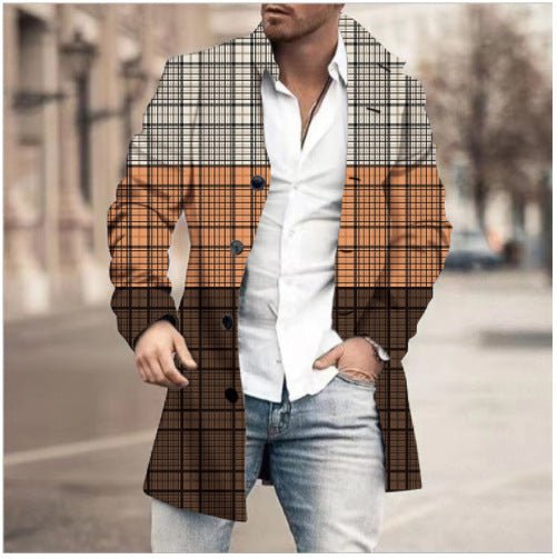 Men's stand collar plaid casual coat, view 8 - MRSLM
