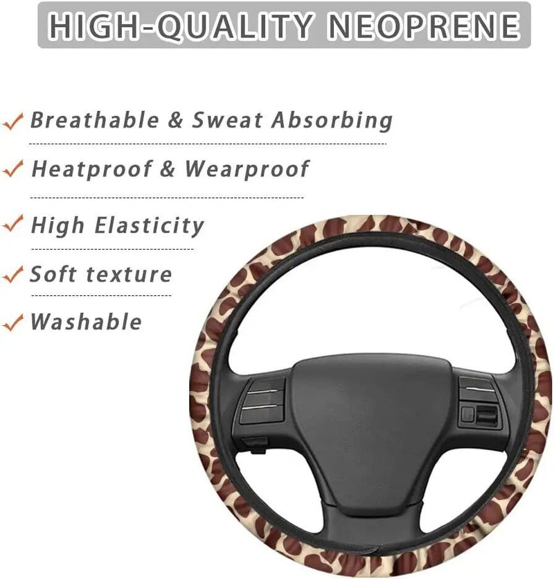 giraffe print steering wheel cover, view 6 - MRSLM