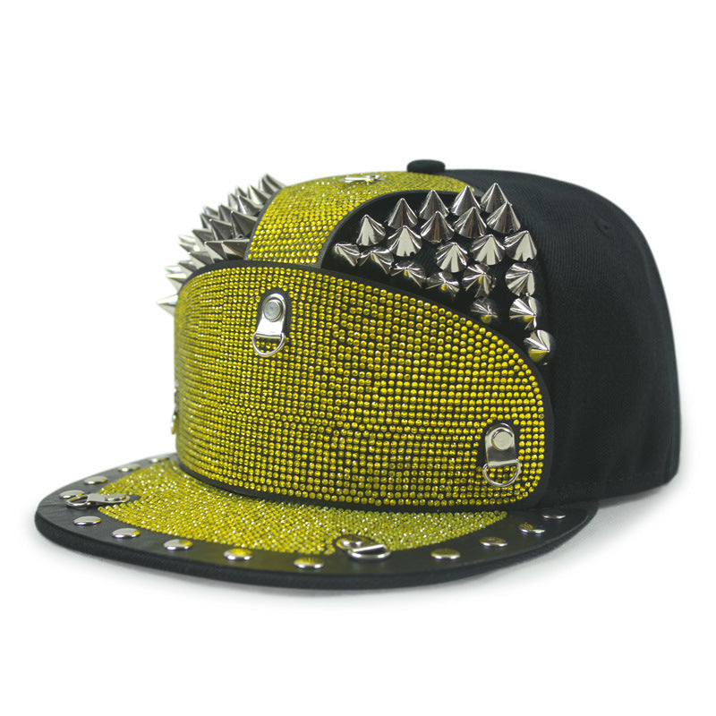 Punk armor rivet flat brim hat, view 4 - MRSLM
