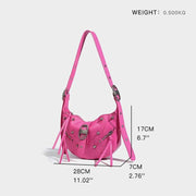 pink punk pu leather sling crossbody daypack, view 10 - MRSLM