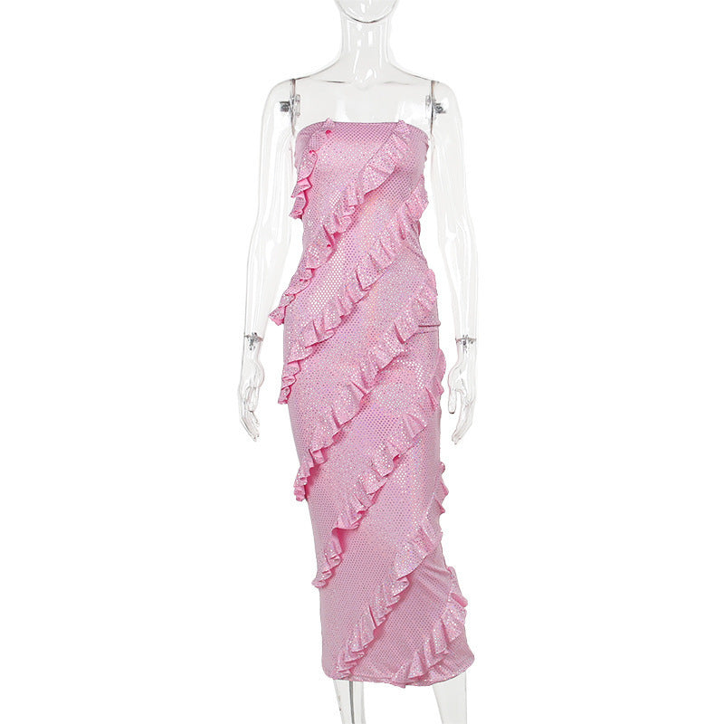 pink tassel tube top dress, view 6 - MRSLM