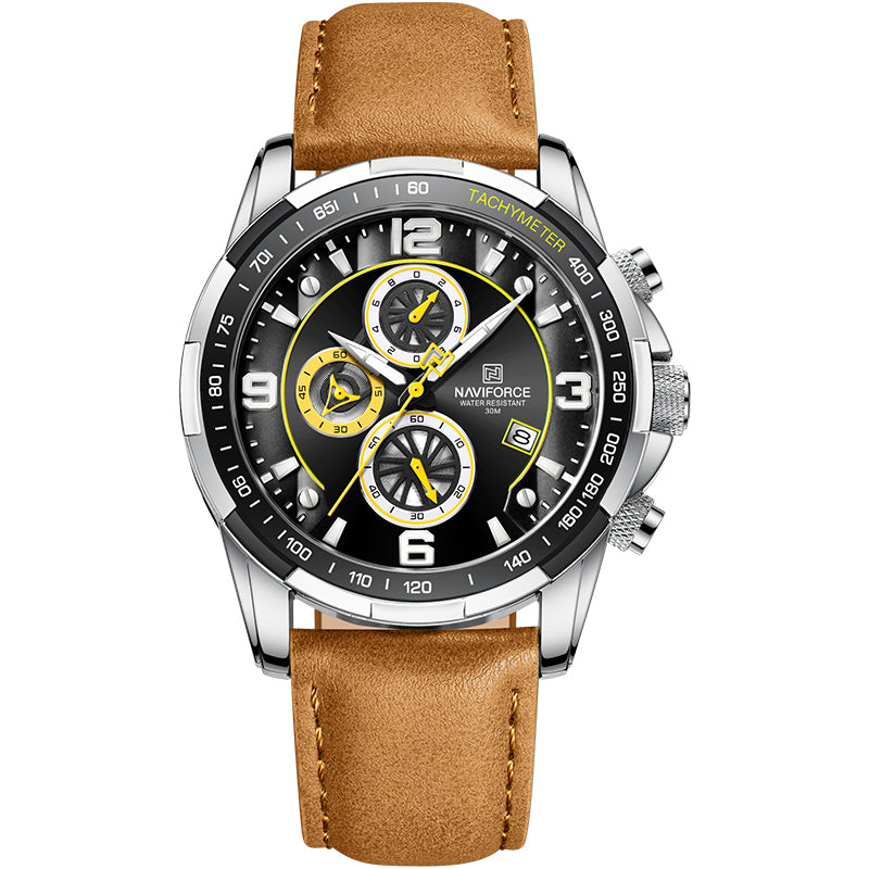 men's vintage leather strap quartz watch, view 5 - MRSLM