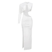 pleated white maxi dress, view 6 - MRSLM