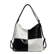 color contrast patchwork tote bag, view 4 - MRSLM