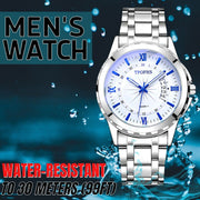 classic men's silver stainless steel quartz watch, view 6 - MRSLM