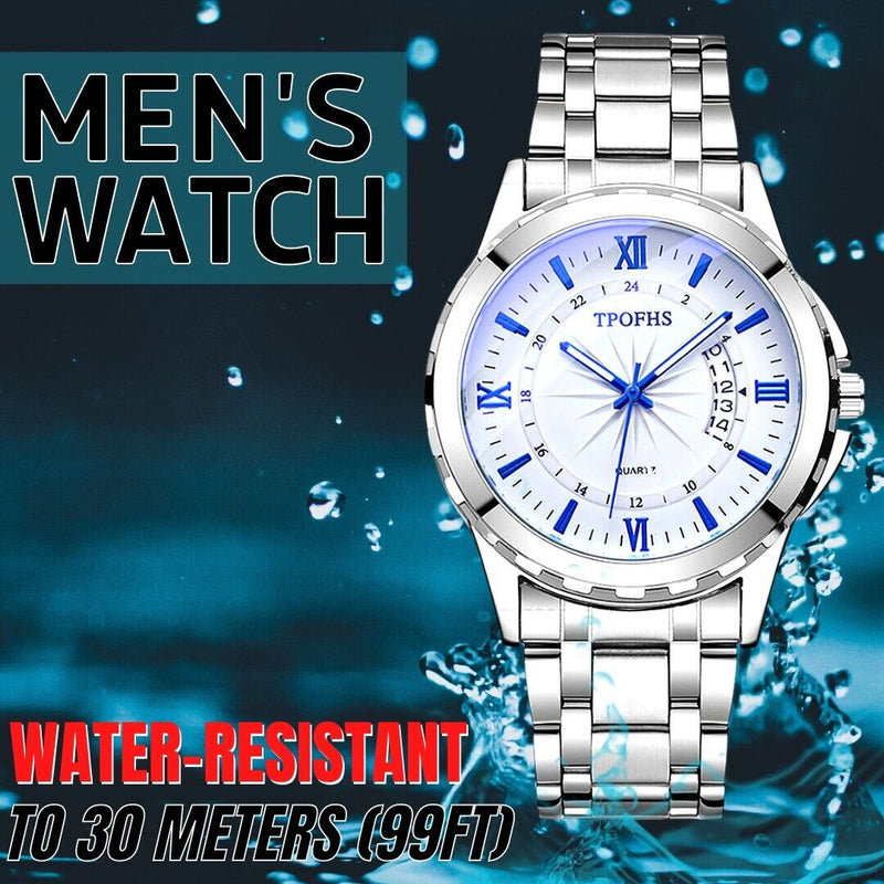 classic men's silver stainless steel quartz watch, view 6 - MRSLM
