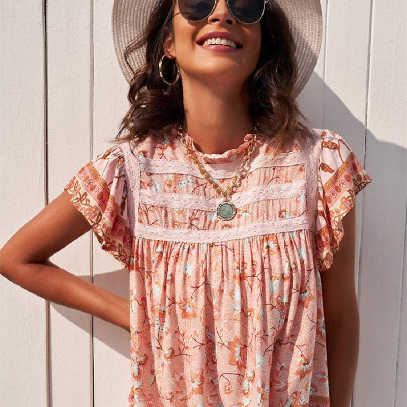 women's all-match round neck loose printed top - MRSLM