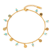 Stainless steel natural stone tassel anklet, view 2 - MRSLM