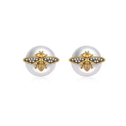 women's vintage pearl bee earrings, view 5 - MRSLM