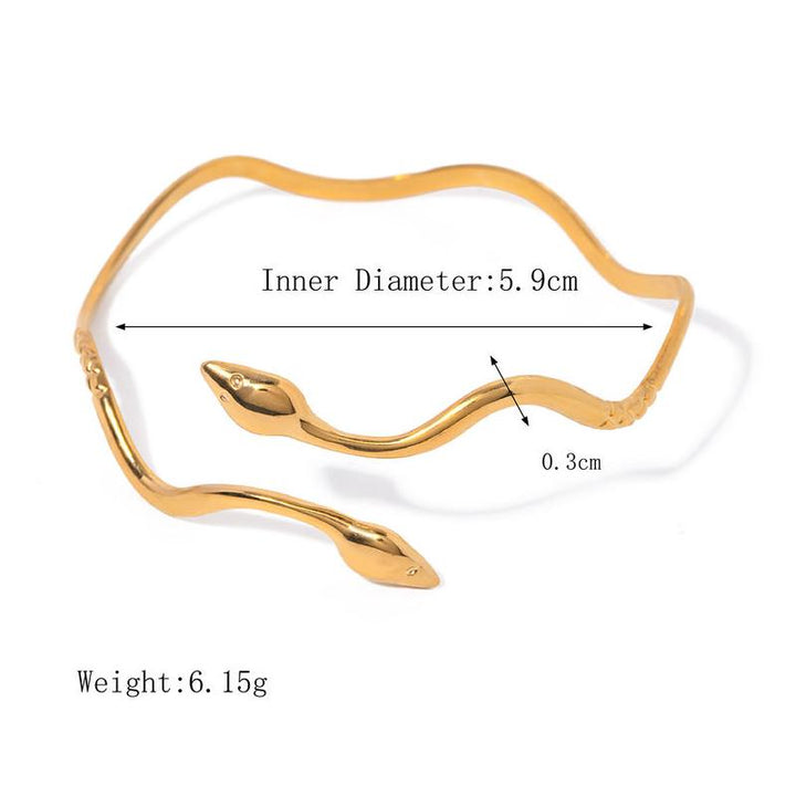 18K Gold Plated Stainless Steel Wavy Snake Bracelet - Waterproof Vintage Cuff for Women