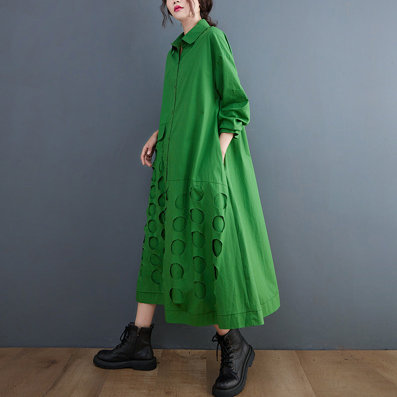 women's mid-length loose cotton shirt coat, view 2 - MRSLM