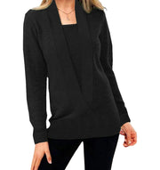 women's knitted deep v-neck long sleeve sweater, view 3 - MRSLM