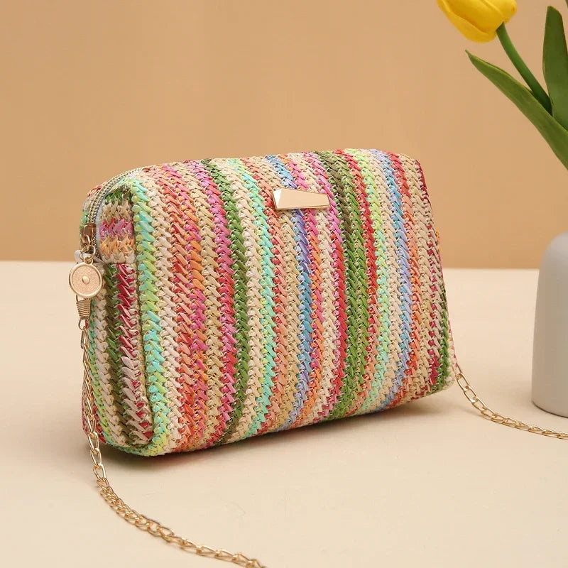 rattan knit straw crossbody bag, view 4 - MRSLM