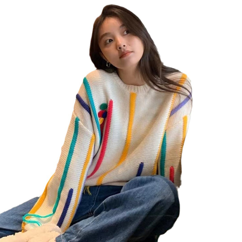 fringed striped sweater for women, view 2 - MRSLM