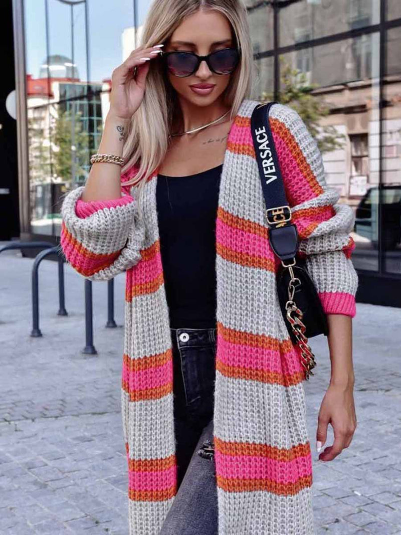striped color block baggy knit cardigan coat, view 8 - MRSLM