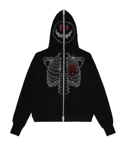 rhinestone print hooded zip cardigan, view 4 - MRSLM
