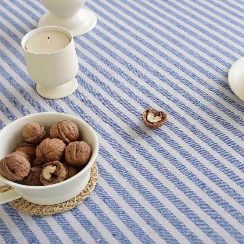 striped cotton linen tablecloth, view 5 - MRSLM