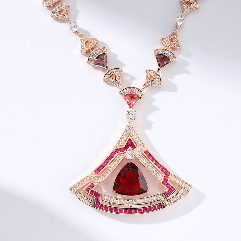 triangle zircon necklace and earring set, view 6 - MRSLM