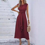 solid color waist tied dress for women, view 2 - MRSLM