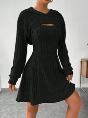 hooded shawl vest and short skirt set, view 8 - MRSLM
