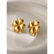 18k gold plated four-leaf clover drop earrings, view 5 - MRSLM