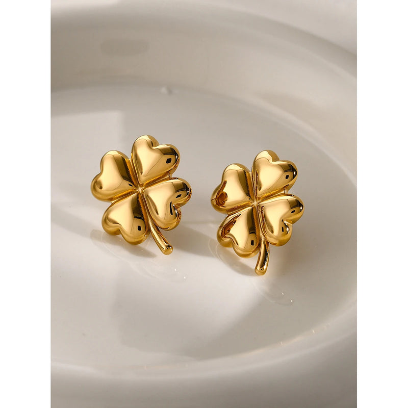 18k gold plated four-leaf clover drop earrings, view 5 - MRSLM