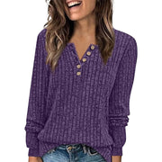 women's round neck button pullover top, view 10 - MRSLM
