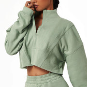 women's cotton patchwork zip-up hoodie, view 5 - MRSLM