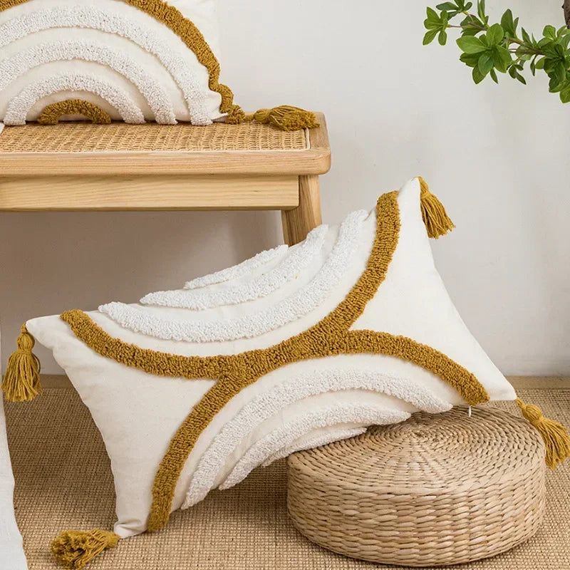 geometric embroidered tufted pillow cover, view 3 - MRSLM