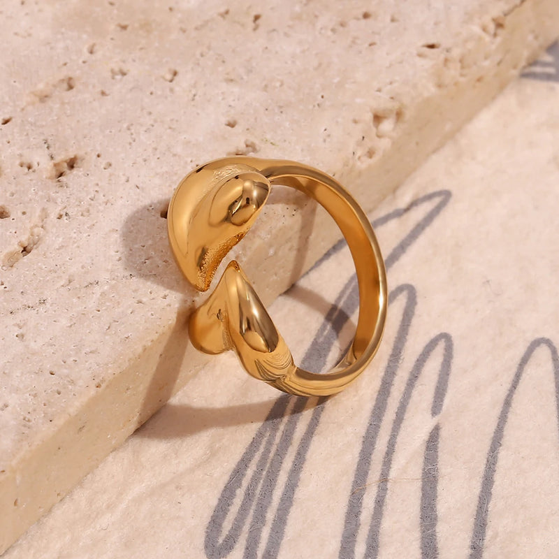 gold double heart open ring, view 4 - MRSLM